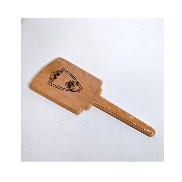 Vintage Art Deco Pearlized Bakelite Hand Held  Mirror 10”Inlayed Floral Motif - Picture 3 of 5